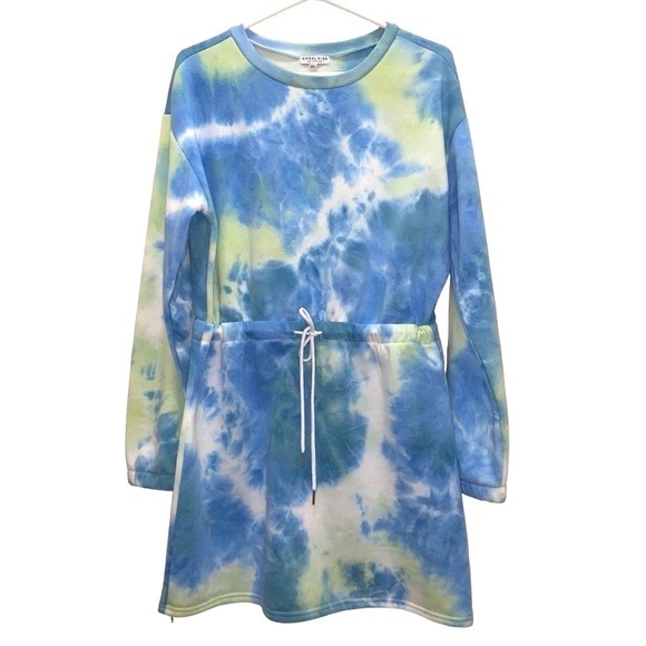 Angel Kiss Tie Dye Sweatshirt Dress NWT in blues & green pastel colors,‎ large - Picture 2 of 9